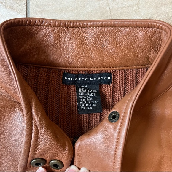 Vintage Maurice Sasson Leather Moto Jacket Sweater Zip-Up - Picture 5 of 8